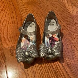 Disney Frozen mini Melissa bow shoes sz 10 silver glitter